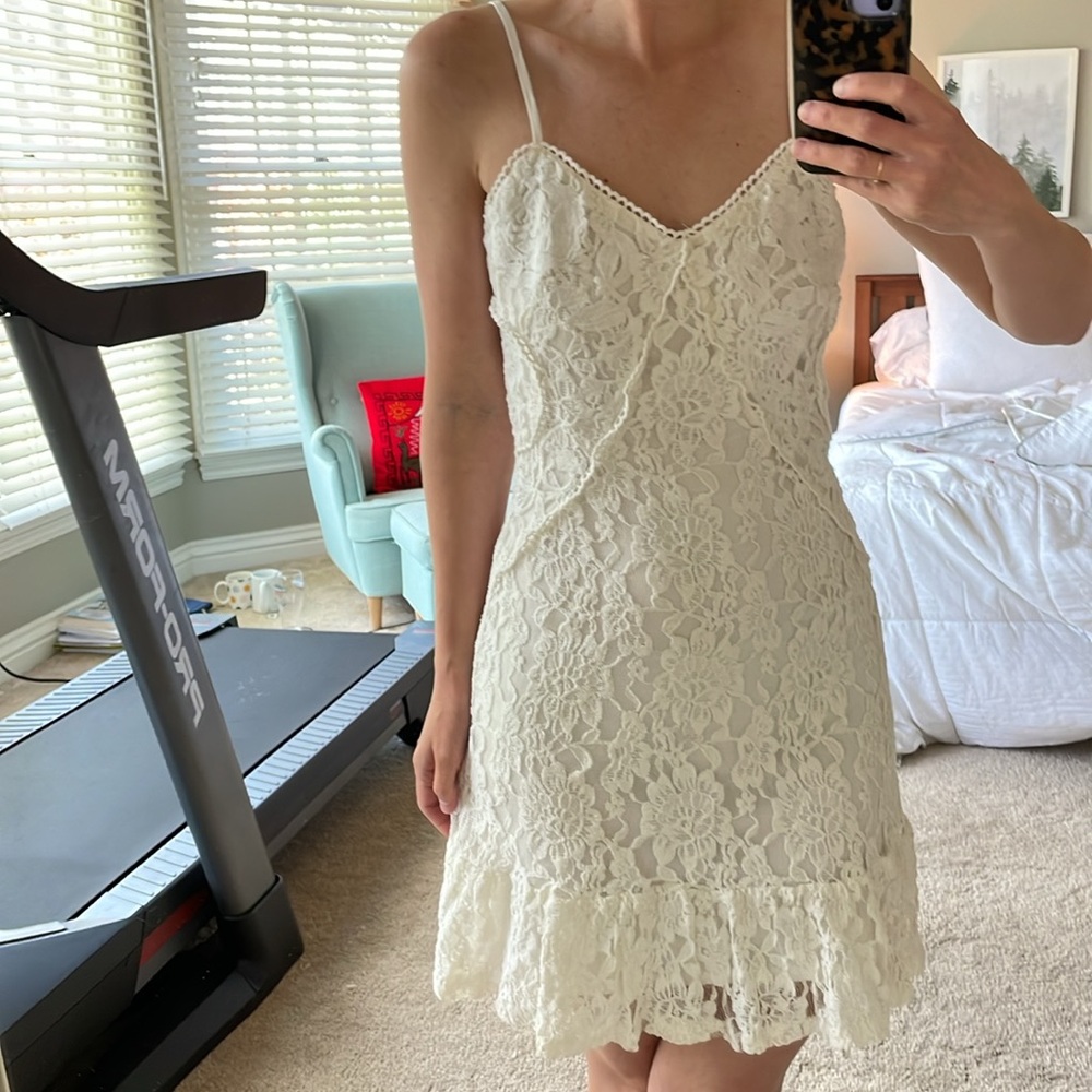 White Aqua Bloomingdales lace mini dress